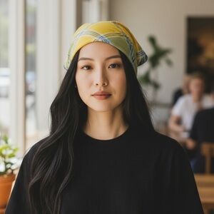 Vintage Marcel Guillemin Paris Yellow Plaid Cotton Scarf